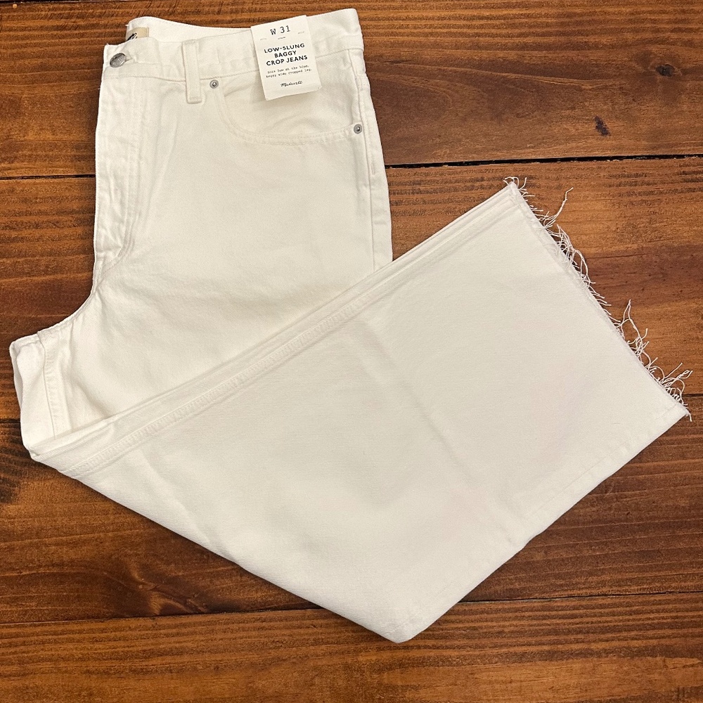 NWT Madewell Low-Slung Baggy Crop Jeans - White - Size 31